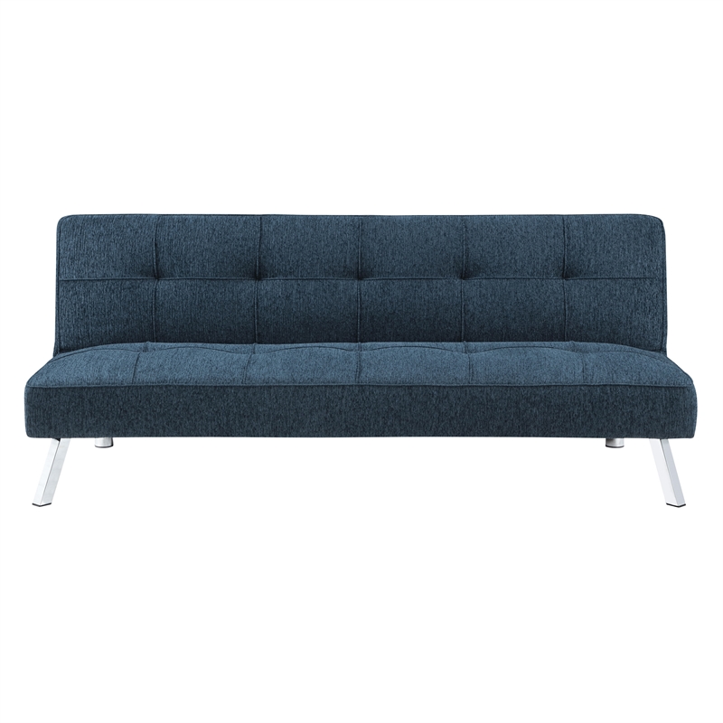 Pemberly Row Convertible Futon with Modern Chrome Legs in Indigo Fabric