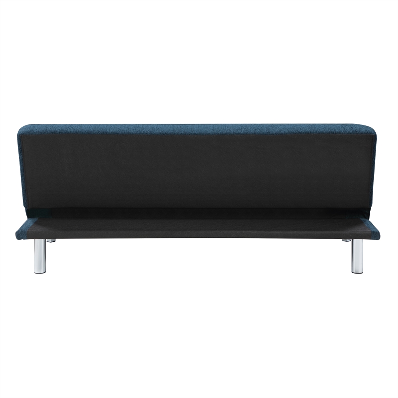 Pemberly Row Convertible Futon with Modern Chrome Legs in Indigo Fabric