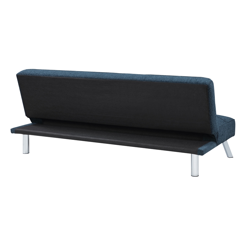 Pemberly Row Convertible Futon with Modern Chrome Legs in Indigo Fabric
