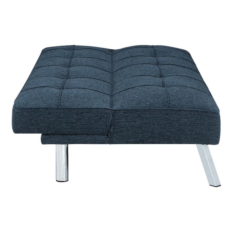 Pemberly Row Convertible Futon with Modern Chrome Legs in Indigo Fabric