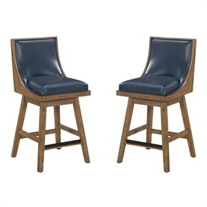 Pemberly Row 26&quot Swivel Counter Stool in Navy Faux Leather 2-Pack