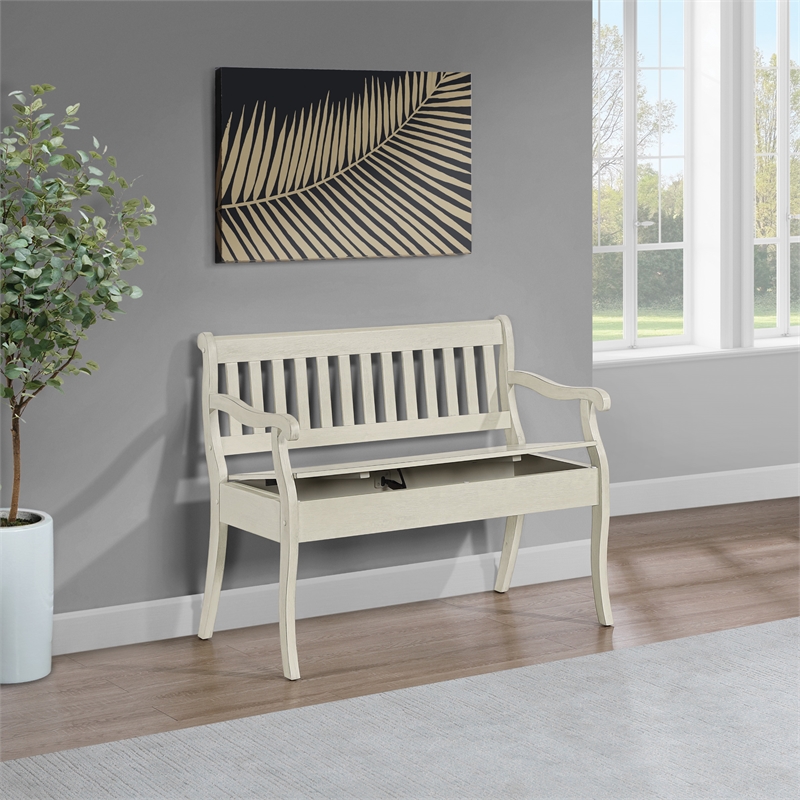 Pemberly Row Entryway Storage Bench with Solid Wood in White Finish