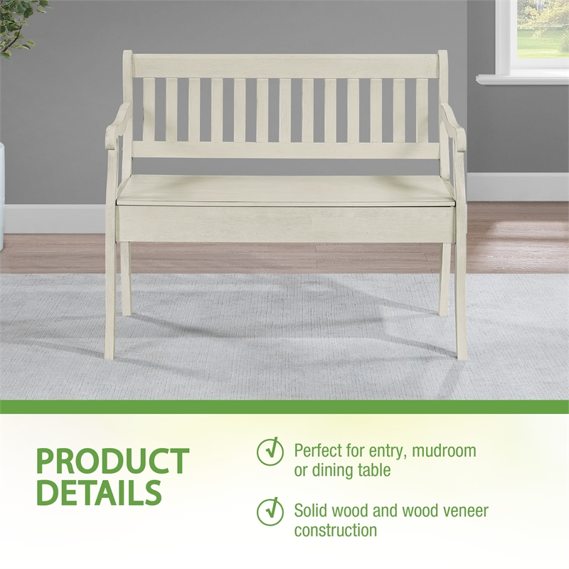 Pemberly Row Entryway Storage Bench with Solid Wood in White Finish