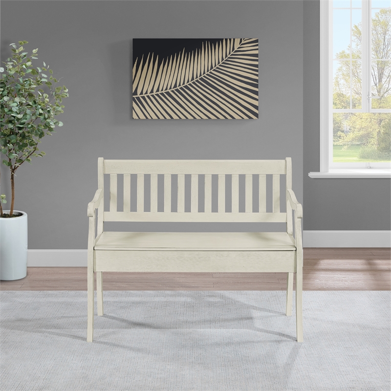 Pemberly Row Entryway Storage Bench with Solid Wood in White Finish