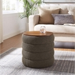 Pemberly Row Round Boucle Storage Ottoman in Pebble Fabric