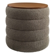 Pemberly Row Round Boucle Storage Ottoman in Pebble Fabric