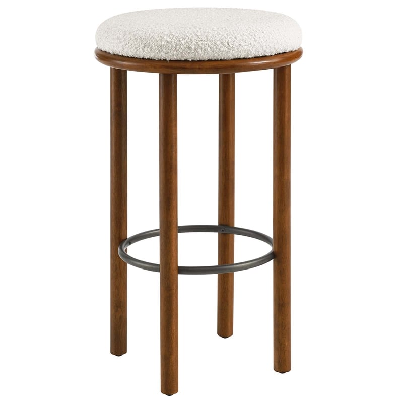 Pemberly Row Set of 2 Boucle Bar Stools in Walnut Ivory