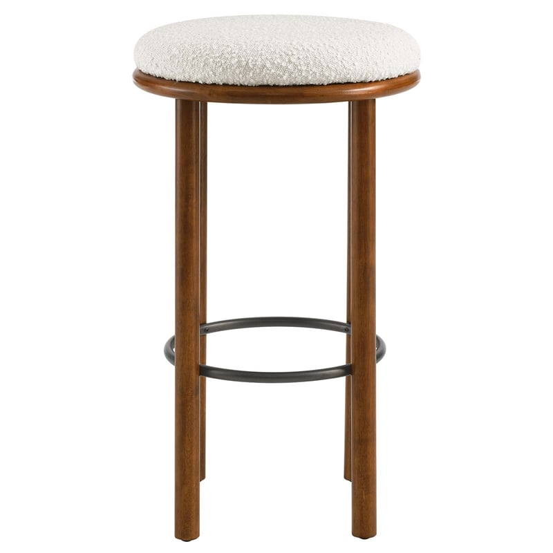 Pemberly Row Set of 2 Boucle Bar Stools in Walnut Ivory