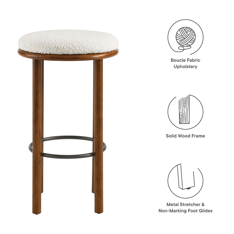 Pemberly Row Set of 2 Boucle Bar Stools in Walnut Ivory