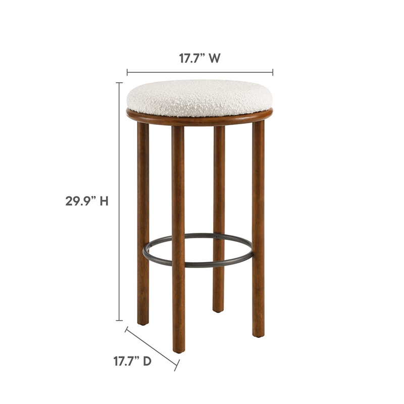 Pemberly Row Set of 2 Boucle Bar Stools in Walnut Ivory