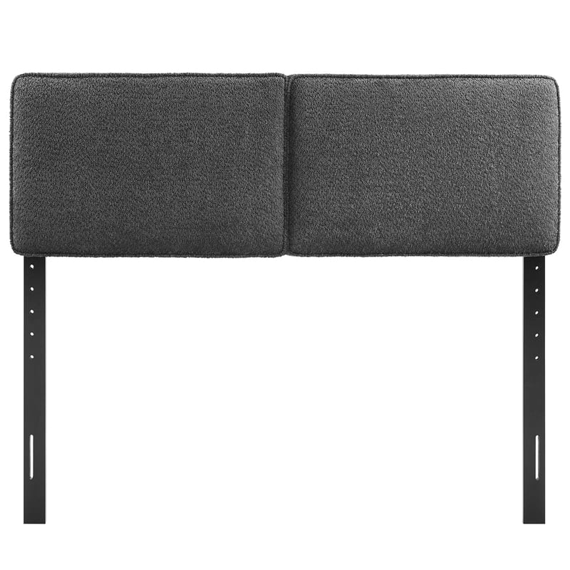 Pemberly Row Boucle Fabric Queen Headboard with Wood Legs in Slate
