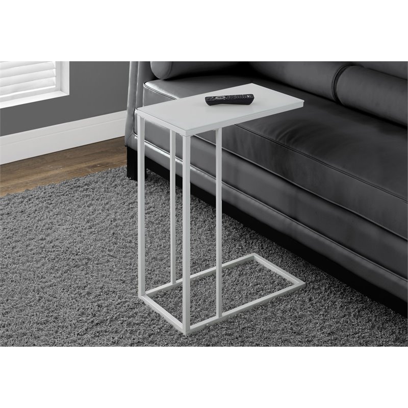 Pemberly Row Frosted Tempered Glass C-Shaped Side Table in White