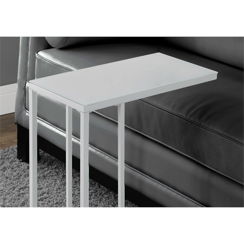 Pemberly Row Frosted Tempered Glass C-Shaped Side Table in White