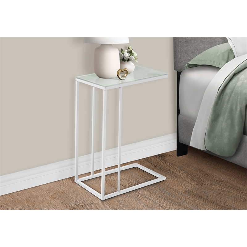 Pemberly Row Frosted Tempered Glass C-Shaped Side Table in White