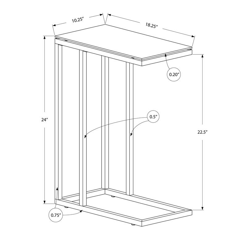 Pemberly Row Frosted Tempered Glass C-Shaped Side Table in White