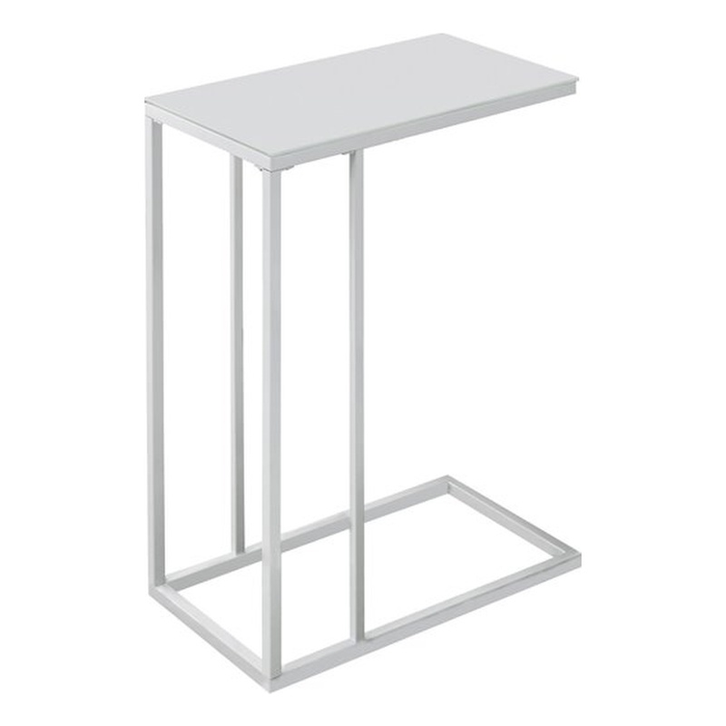 Pemberly Row Frosted Tempered Glass C-Shaped Side Table in White