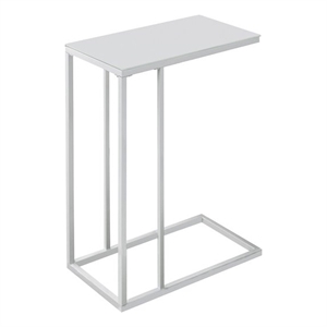 Pemberly Row Frosted Tempered Glass C-Shaped Side Table in White