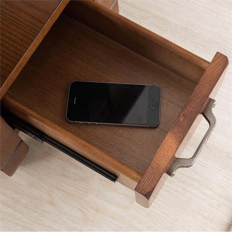 Pemberly Row Chairside End Table with Drawer in Rustic Oak