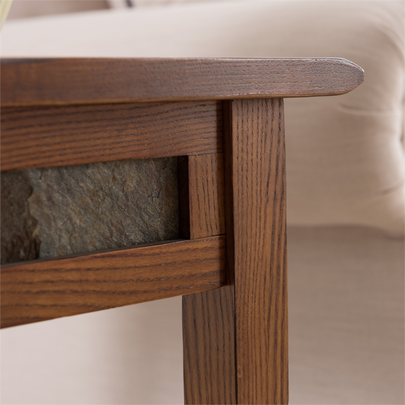 Pemberly Row Rustic Slate Chairside End Table in Solid Wood Rustic Oak