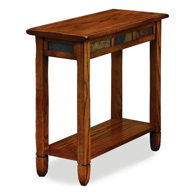 Pemberly Row Rustic Slate Chairside End Table in Solid Wood Rustic Oak