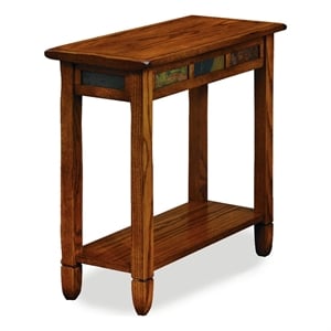Pemberly Row Rustic Slate Chairside End Table in Solid Wood Rustic Oak