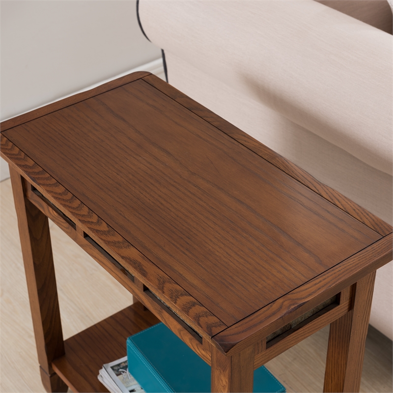 Pemberly Row Rustic Slate Chairside End Table in Solid Wood Rustic Oak