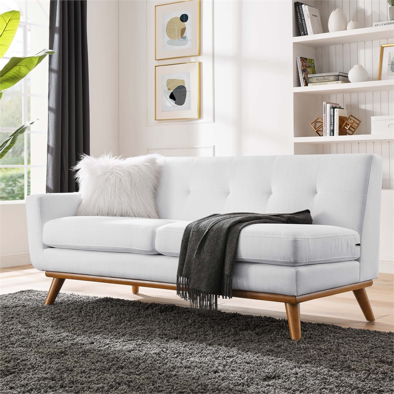Pemberly Row Left-Arm Upholstered Fabric Loveseat with Wood Frame in White