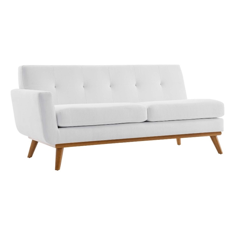 Pemberly Row Left-Arm Upholstered Fabric Loveseat with Wood Frame in White