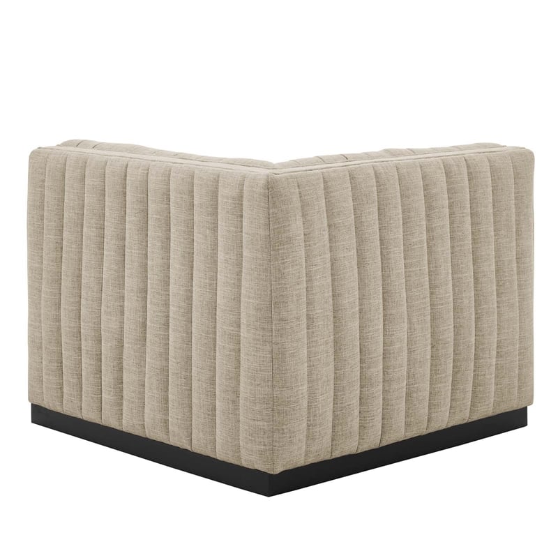 Pemberly Row Modern Channel Tufted Left Corner Chair in Beige Textile