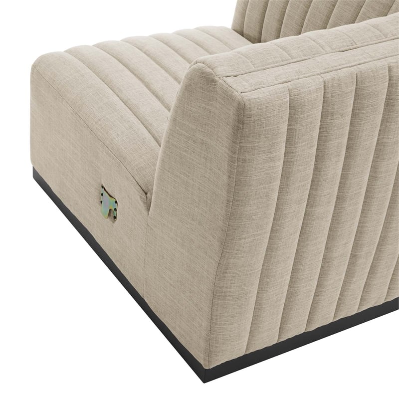 Pemberly Row Modern Channel Tufted Left Corner Chair in Beige Textile