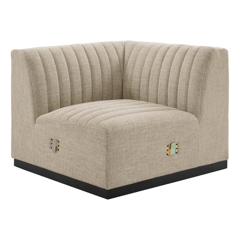Pemberly Row Modern Channel Tufted Left Corner Chair in Beige Textile