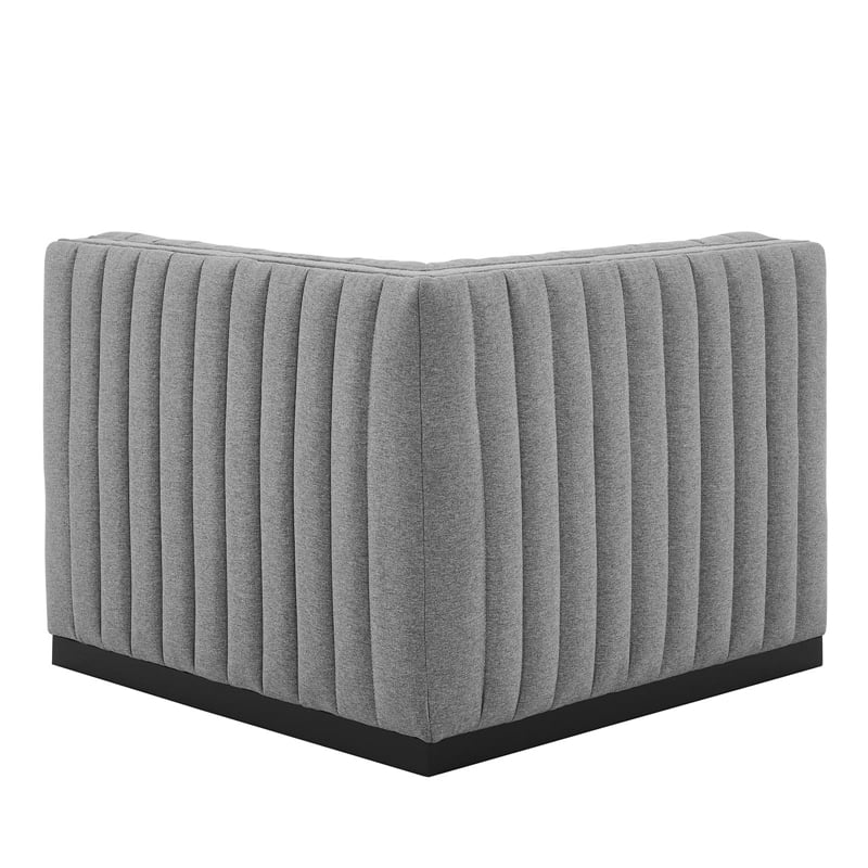 Pemberly Row Modern Channel Tufted Left Corner Chair in Gray Textile