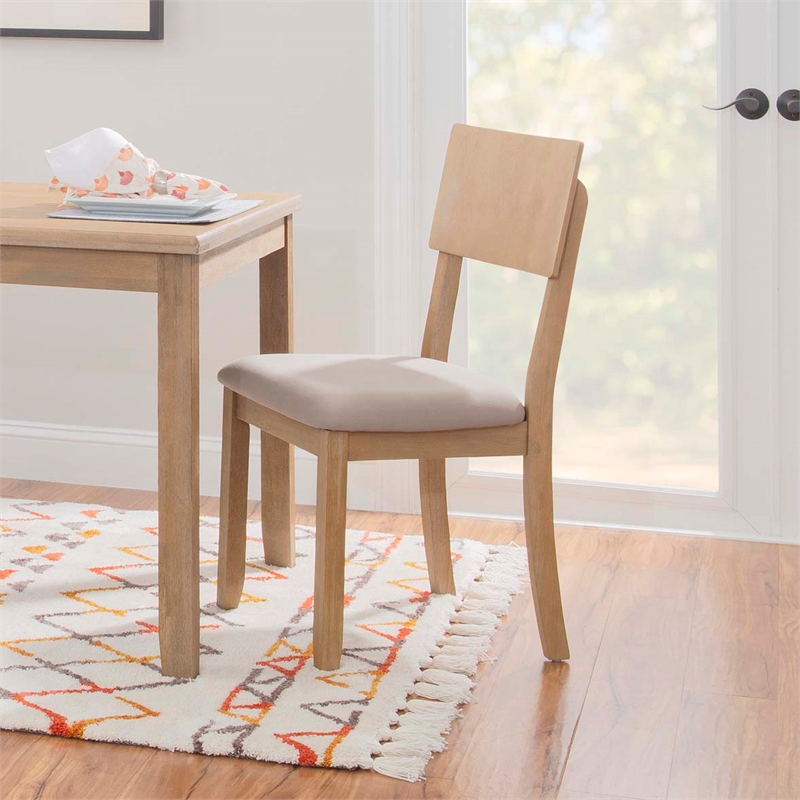 Pemberly Row Set of 2 Dining Chairs Wood with Cotton-Linen Gray Wash Finish