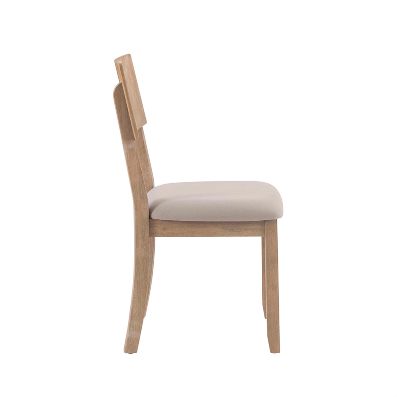 Pemberly Row Set of 2 Dining Chairs Wood with Cotton-Linen Gray Wash Finish