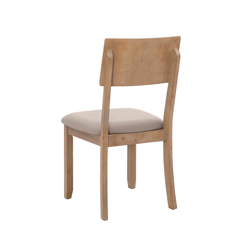 Pemberly Row Set of 2 Dining Chairs Wood with Cotton-Linen Gray Wash Finish