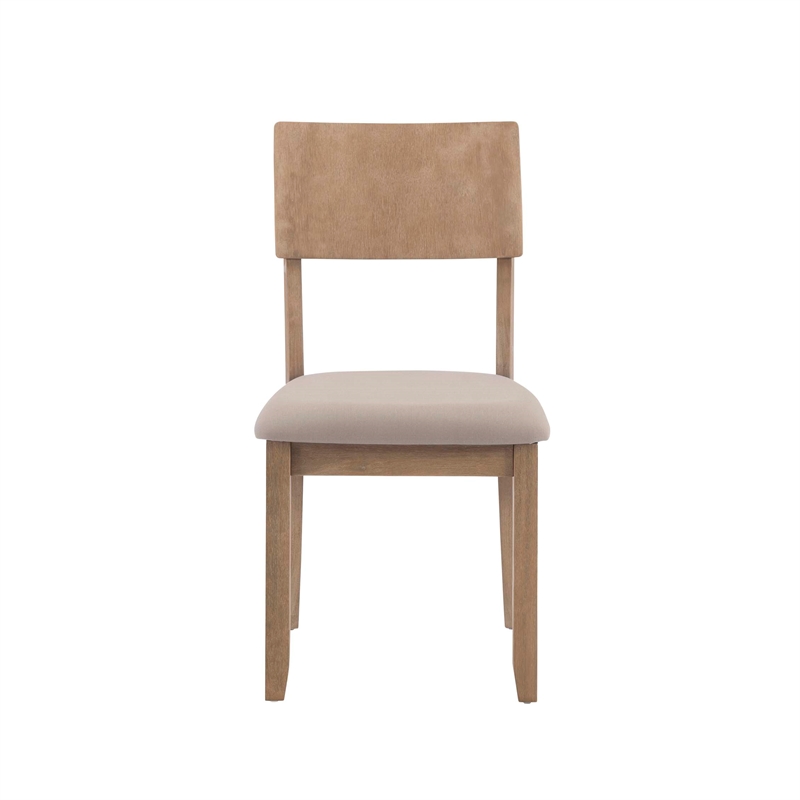 Pemberly Row Set of 2 Dining Chairs Wood with Cotton-Linen Gray Wash Finish