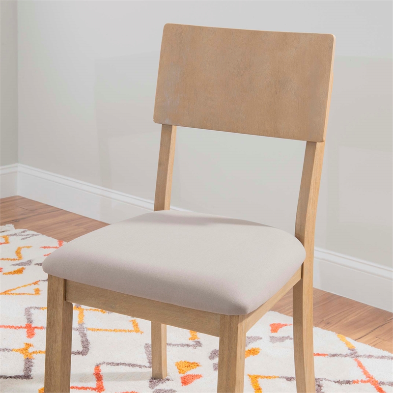 Pemberly Row Set of 2 Dining Chairs Wood with Cotton-Linen Gray Wash Finish