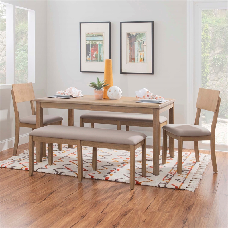 Pemberly Row Set of 2 Dining Chairs Wood with Cotton-Linen Gray Wash Finish