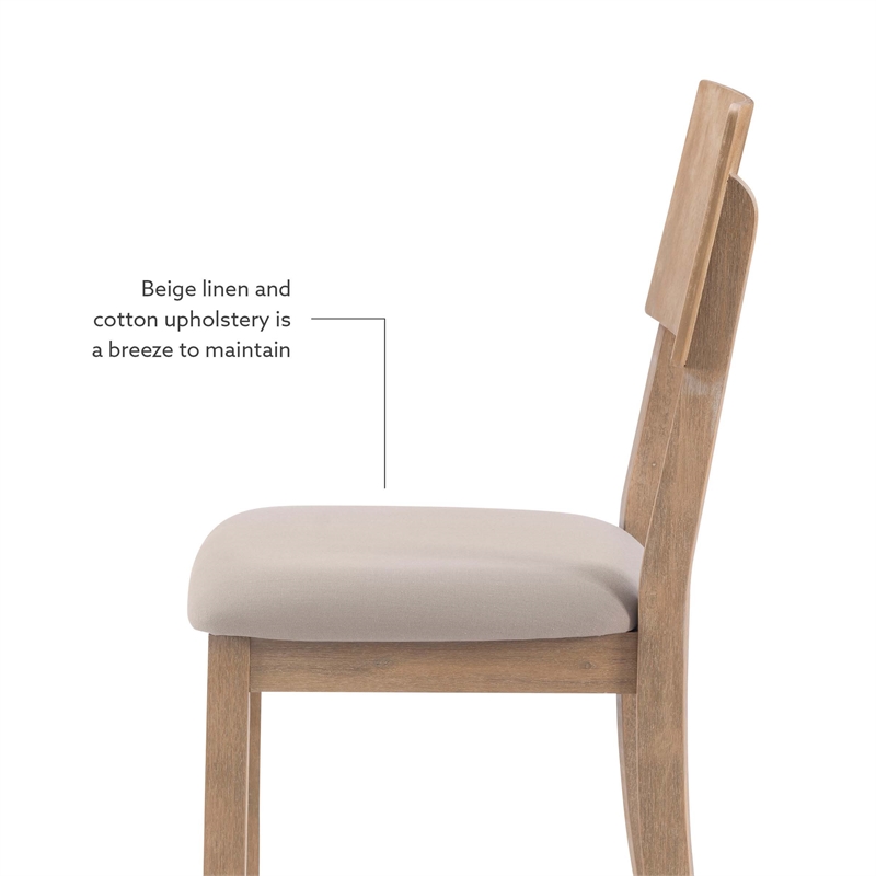 Pemberly Row Set of 2 Dining Chairs Wood with Cotton-Linen Gray Wash Finish