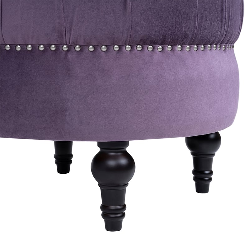 Pemberly Row Button-Tufted Nailhead Velvet Ottoman in Purple