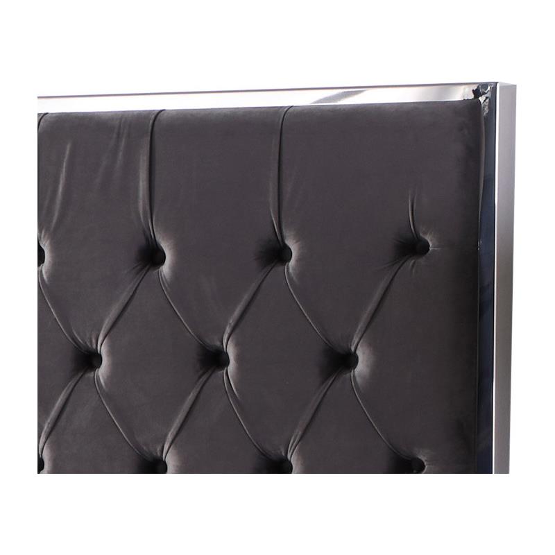 Pemberly Row Tufted Cali King Velour Platform Bed with Chrome Frame in Grey