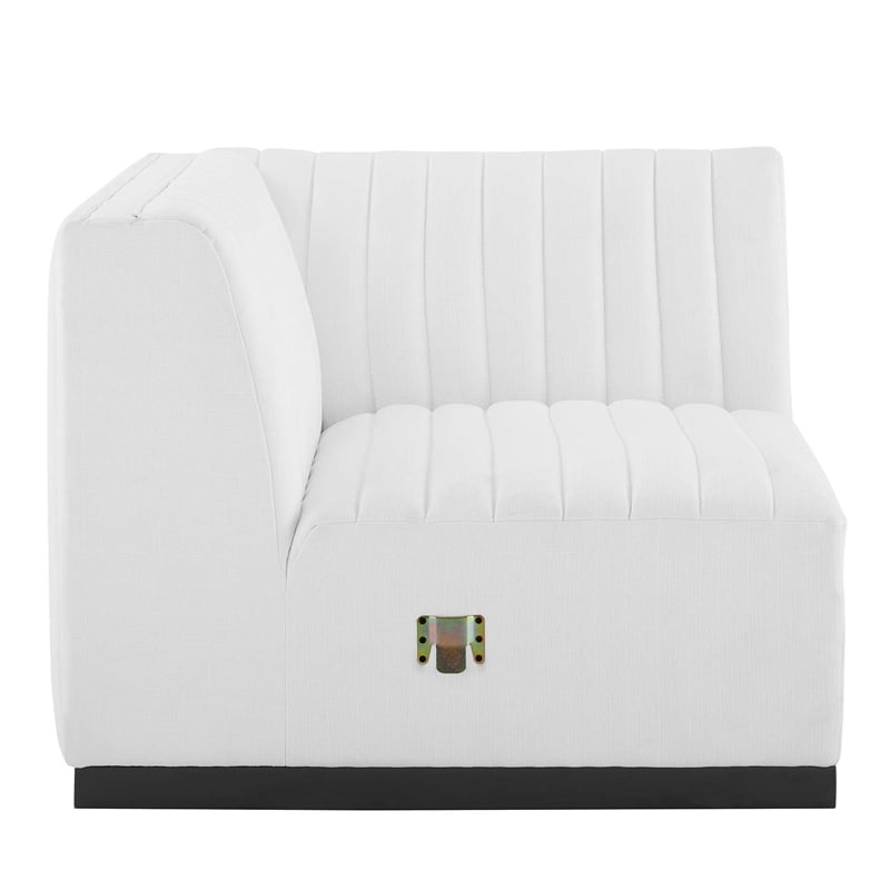 Pemberly Row Channel Tufted Fabric Left Corner Chair in White