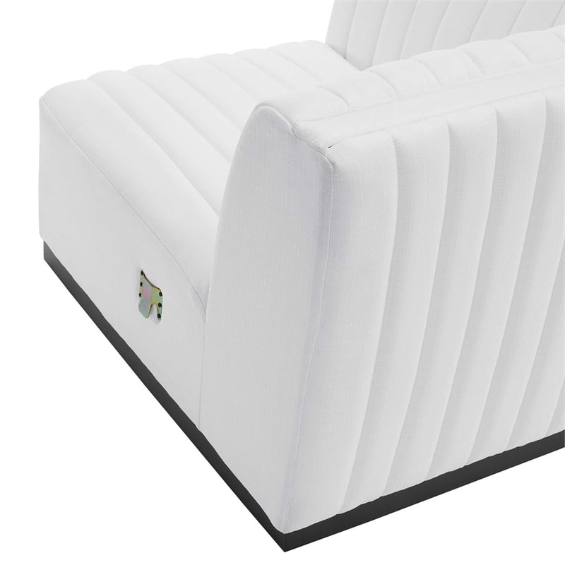 Pemberly Row Channel Tufted Fabric Left Corner Chair in White
