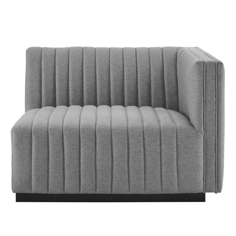 Pemberly Row Modern Channel Tufted Right-Arm Chair in Light Gray
