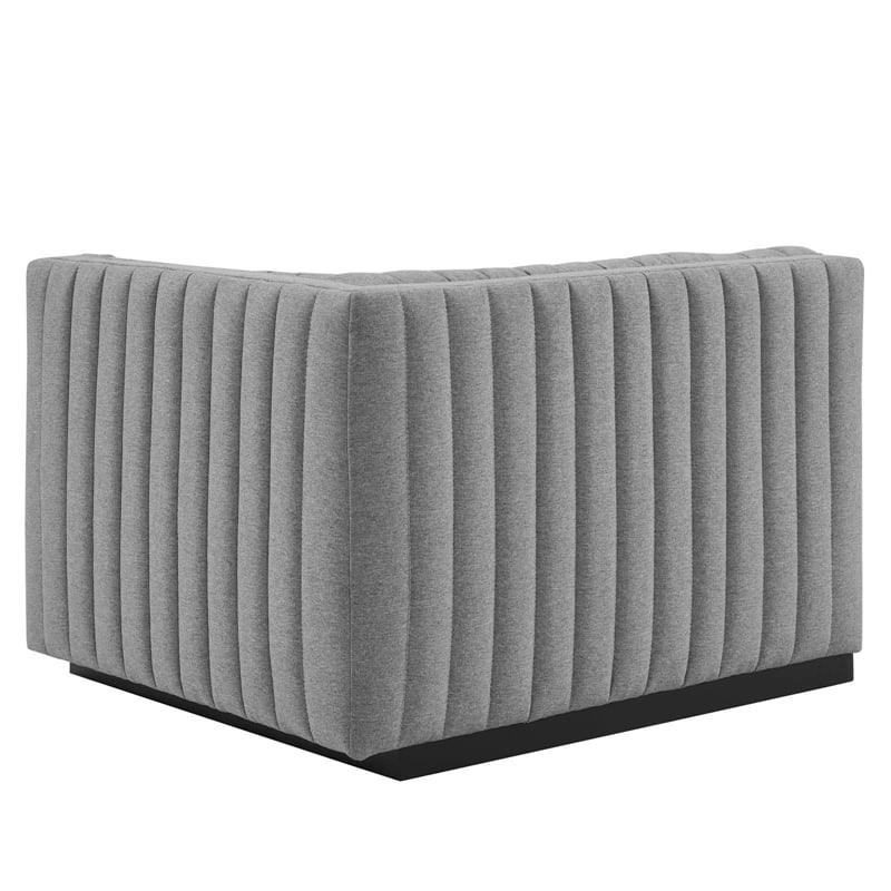 Pemberly Row Modern Channel Tufted Right-Arm Chair in Light Gray