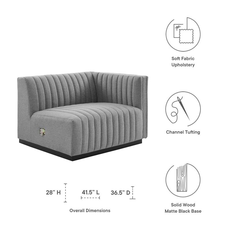 Pemberly Row Modern Channel Tufted Right-Arm Chair in Light Gray