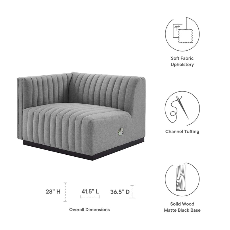 Pemberly Row Modern Channel Tufted Left-Arm Chair in Light Gray