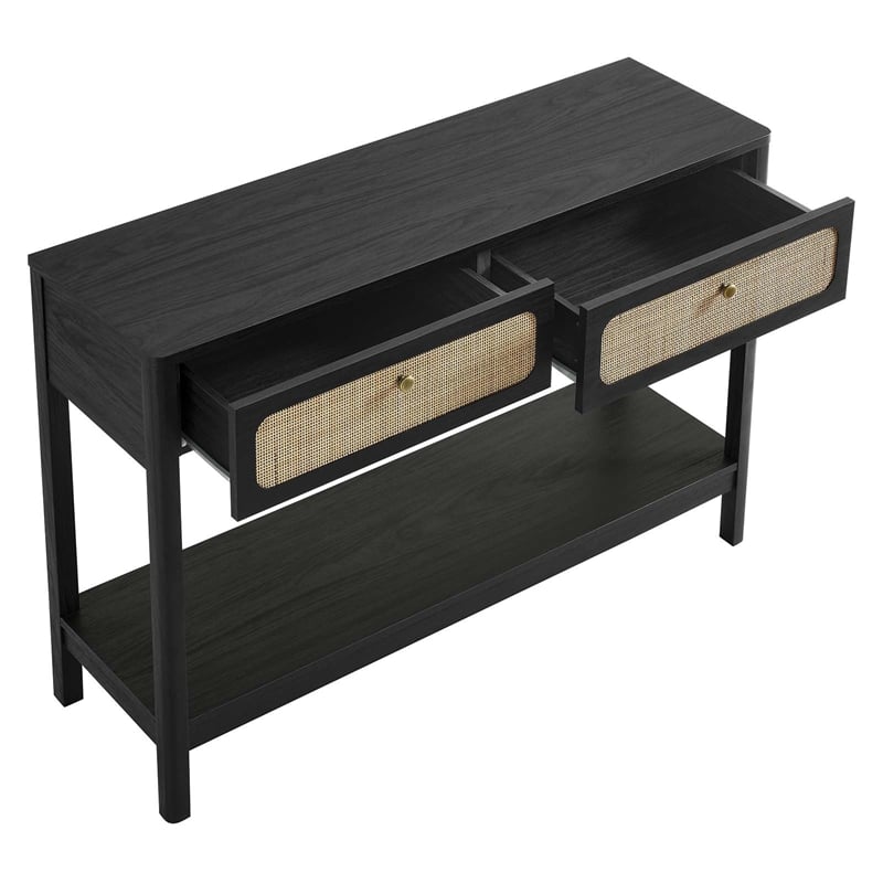 Pemberly Row Wood Console Table with Full-Glide Drawers in Black