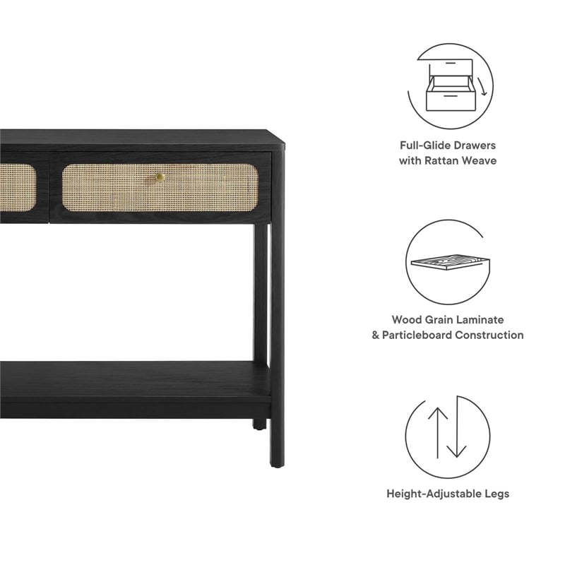 Pemberly Row Wood Console Table with Full-Glide Drawers in Black