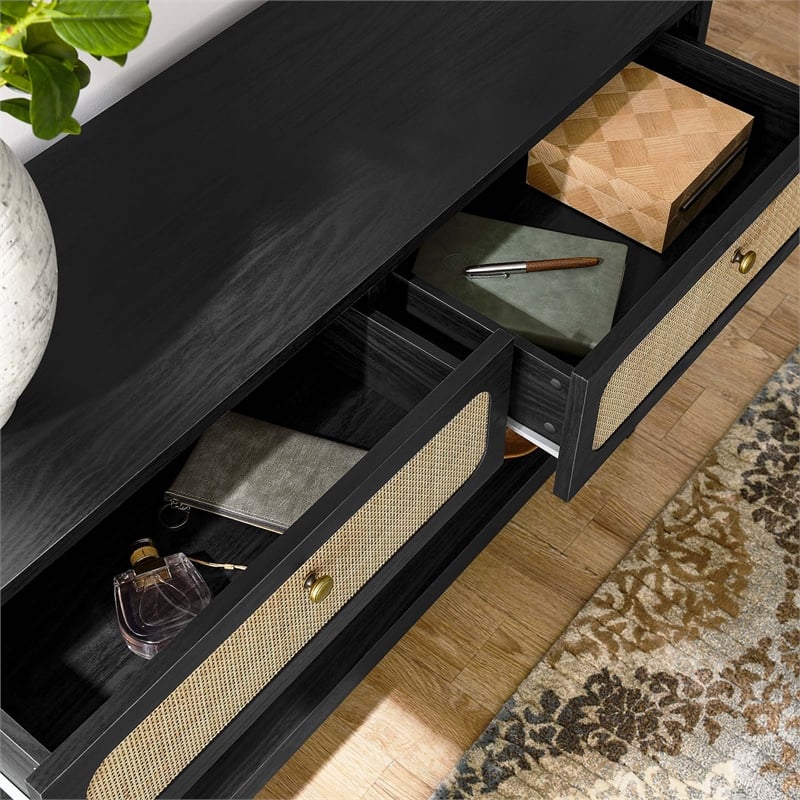 Pemberly Row Wood Console Table with Full-Glide Drawers in Black